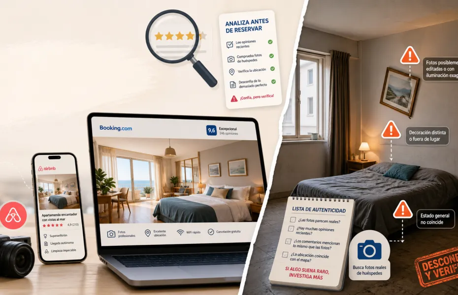 Opiniones en Booking y Airbnb: trucos para detectar anuncios engañosos y fotos falsas
