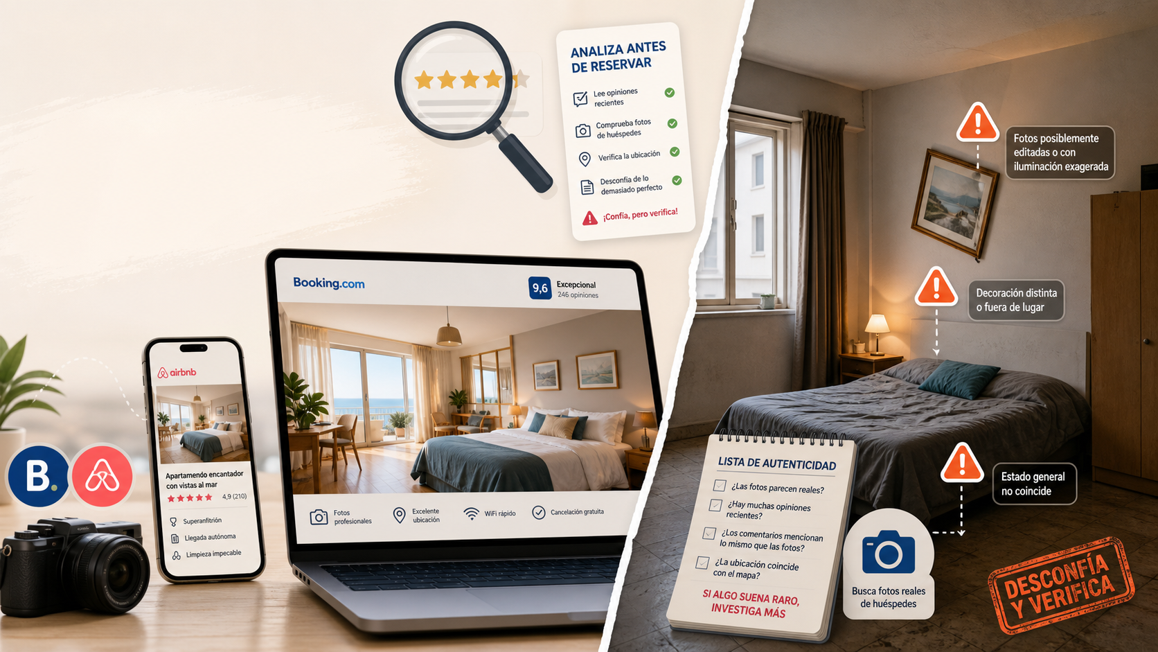 Opiniones en Booking y Airbnb: trucos para detectar anuncios engañosos y fotos falsas
